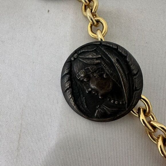 Vintage Assemblage Antique Button On 80s Chain Necklace WOW - Picture 4 of 14